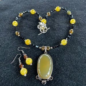 Yellow Jade Necklace & Earrings